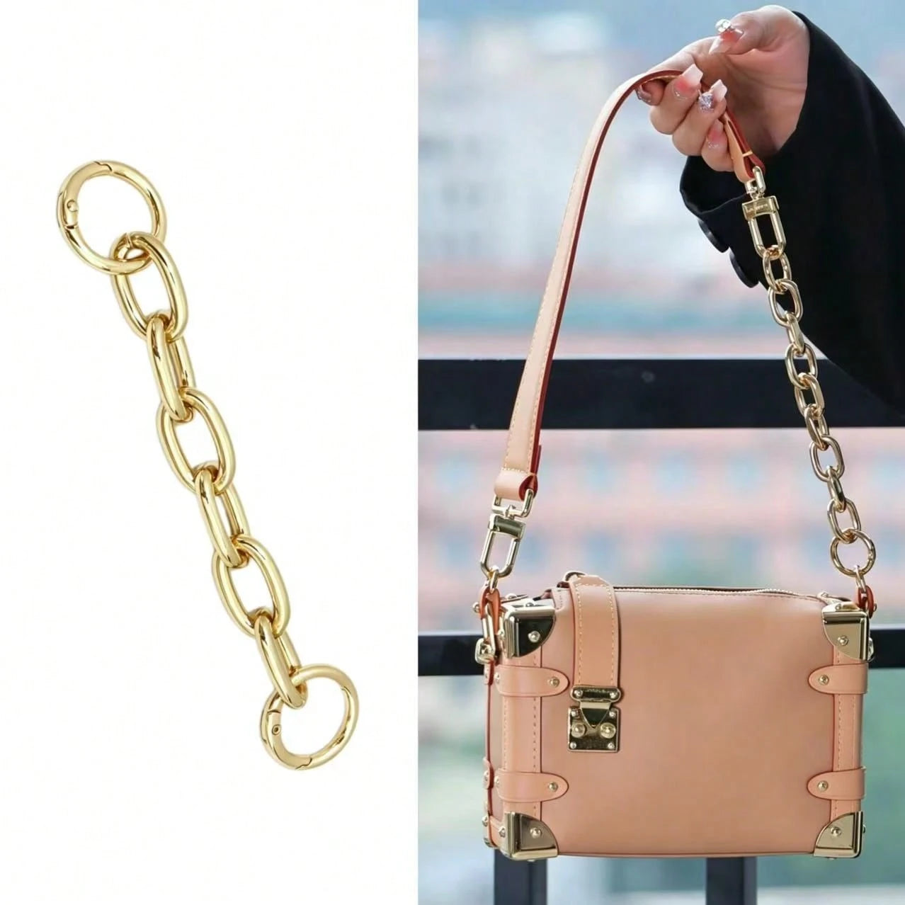 1pc Thick Metal Bag Extension Chain, Double Spring Clasp DIY Bag Strap Chain For Handbag And Crossbody Bag, Detachable Decorative Extension Chain Accessory