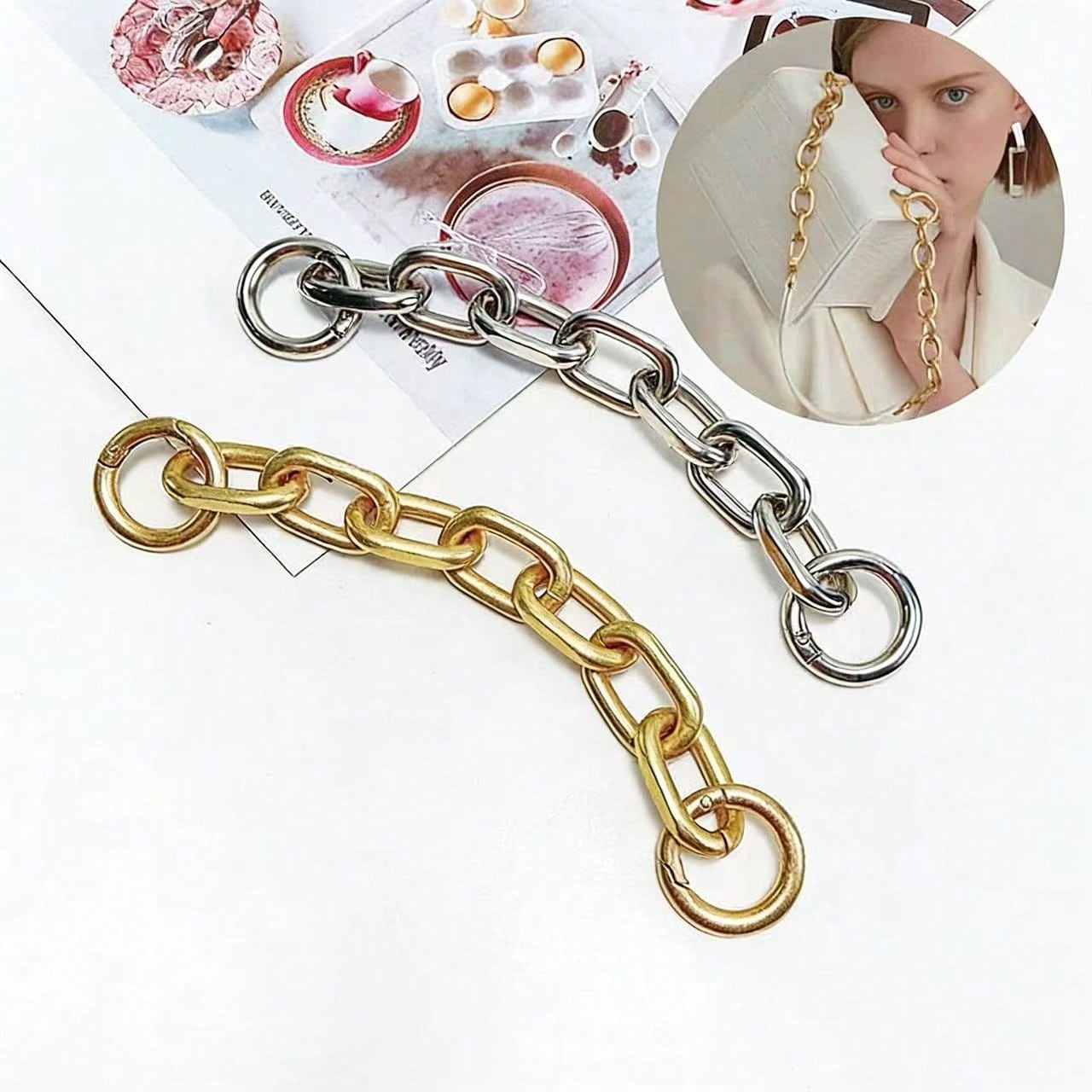 1pc Thick Metal Bag Extension Chain, Double Spring Clasp DIY Bag Strap Chain For Handbag And Crossbody Bag, Detachable Decorative Extension Chain Accessory