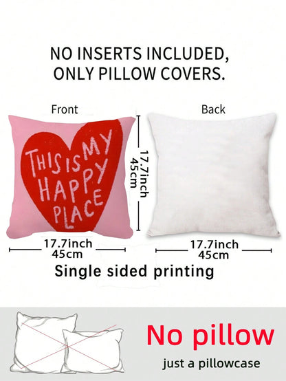 1pc "This Is My Happy Place" Hand-Painted Heart-Shaped Decorative Pillowcase, Soft And Comfortable, Machine Washable, Zipper Closure, Perfect For Sofa, Living Room, Bedroom Decor, Pillow Insert Not In