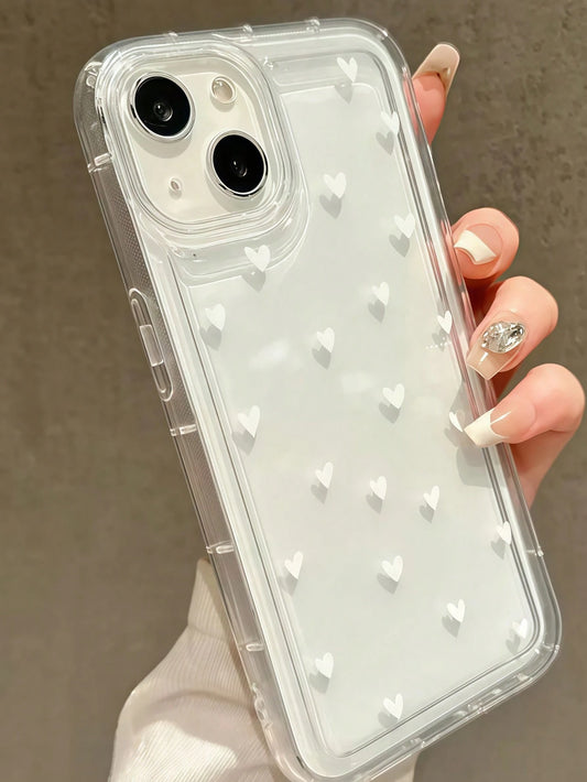 1pc Transparent Air Cushion Heart Design Full Coverage Shockproof Phone Case Compatible With Iphone 16 Pro Max/16 Pro/16/12/13/14/15 Plus/15 Pro/15/13 Pro Max/11/XR/ 17 Pro Max/17 Pro/17 And S21/S22/S
