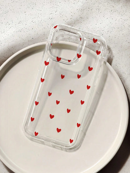 1pc Transparent Air Cushion Heart Design Full Coverage Shockproof Phone Case Compatible With Iphone 16 Pro Max/16 Pro/16/12/13/14/15 Plus/15 Pro/15/13 Pro Max/11/XR/ 17 Pro Max/17 Pro/17 And S21/S22/S