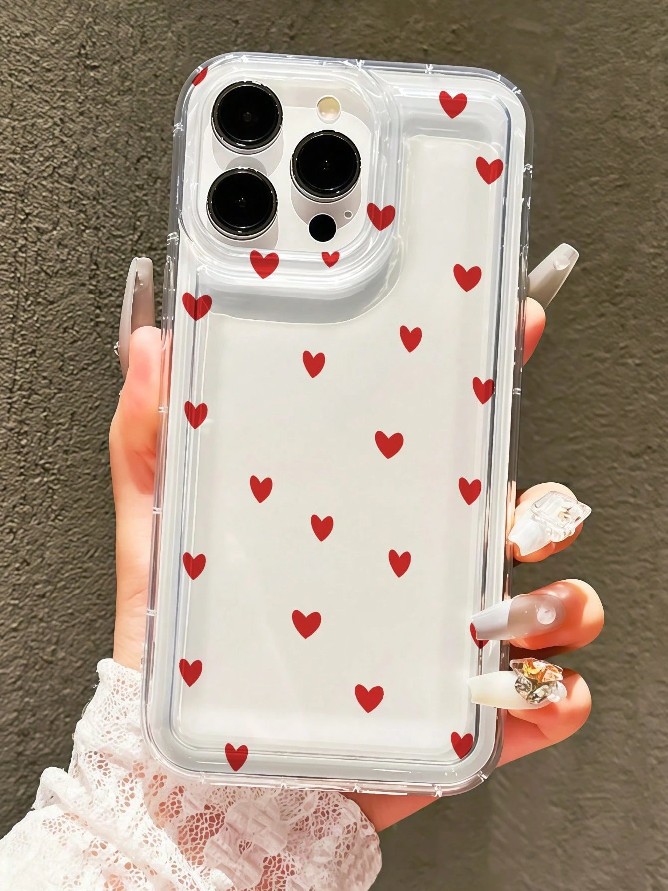 1pc Transparent Air Cushion Heart Design Full Coverage Shockproof Phone Case Compatible With Iphone 16 Pro Max/16 Pro/16/12/13/14/15 Plus/15 Pro/15/13 Pro Max/11/XR/ 17 Pro Max/17 Pro/17 And S21/S22/S