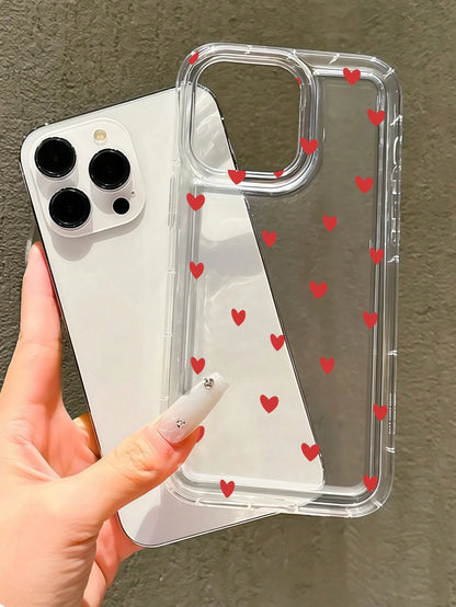 1pc Transparent Air Cushion Heart Design Full Coverage Shockproof Phone Case Compatible With Iphone 16 Pro Max/16 Pro/16/12/13/14/15 Plus/15 Pro/15/13 Pro Max/11/XR/ 17 Pro Max/17 Pro/17 And S21/S22/S