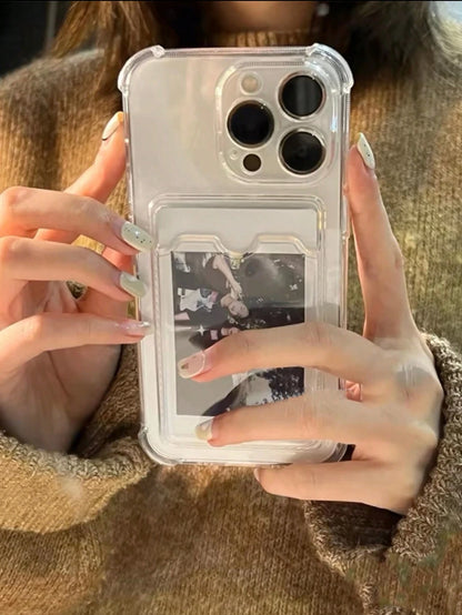 1pc Transparent Card Slot Holder Phone Case Compatible With IPhone 15 14 13 12 11 Pro Max 14Plus, Transparent Wallet Silicone Shockproof Back Cover