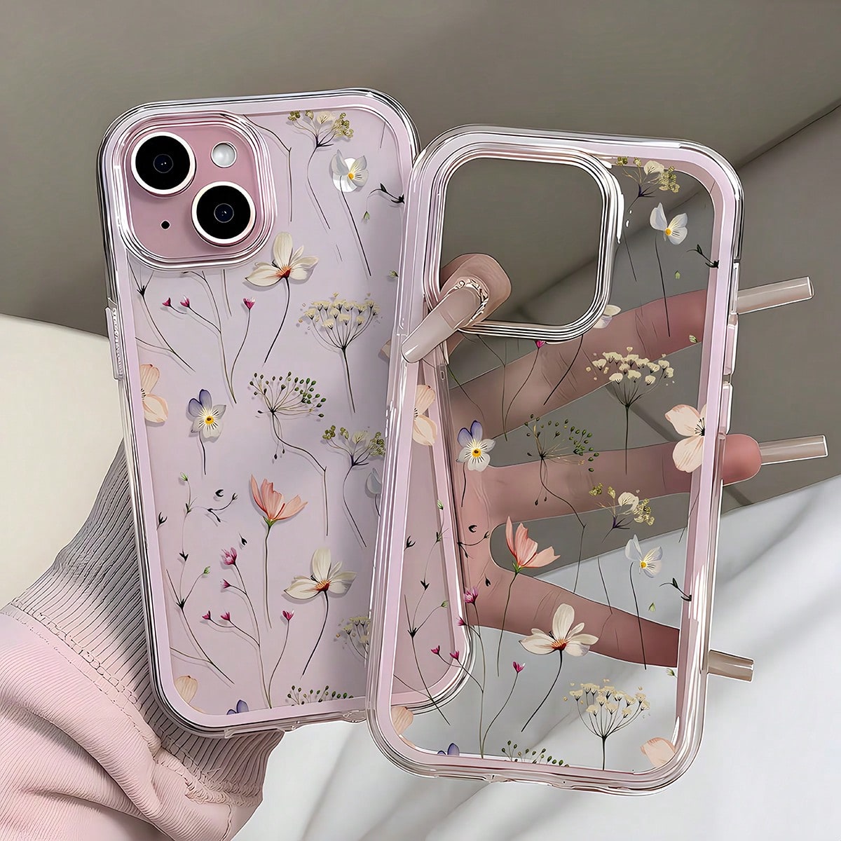 1pc Transparent Phone Case With Pink Frame, Minimalist Lens Protection Anti-Fall Design, Colorful Floral Pattern Suitable For IPhone 16 Pro Max, 17/16/15/14 Plus, 13/12/11, Air