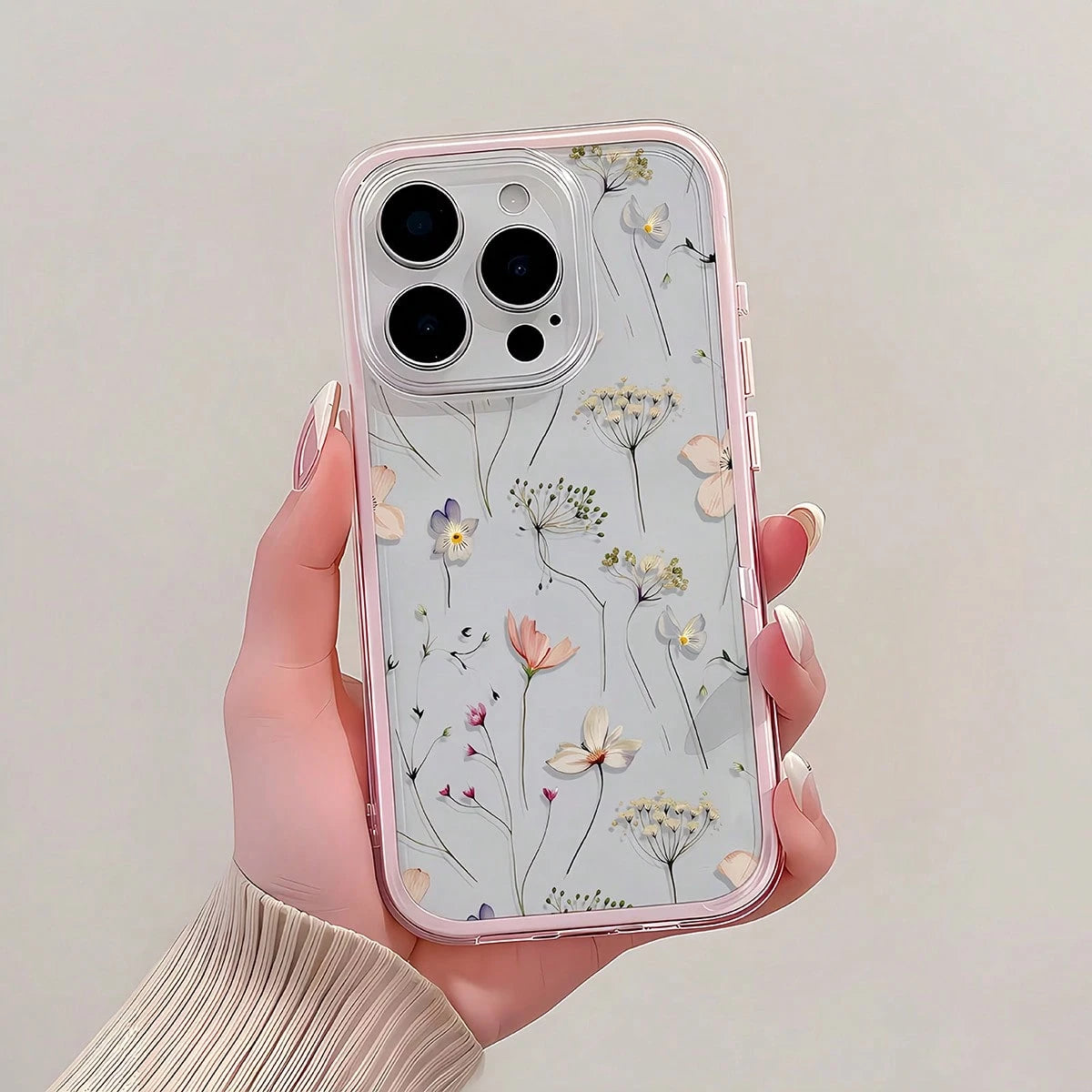 1pc Transparent Phone Case With Pink Frame, Minimalist Lens Protection Anti-Fall Design, Colorful Floral Pattern Suitable For IPhone 16 Pro Max, 17/16/15/14 Plus, 13/12/11, Air