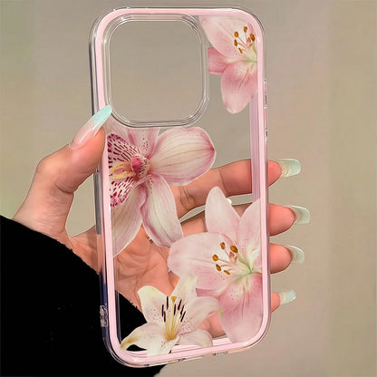 1pc Transparent Phone Case With Pink Frame, Minimalist Lens Protection Anti-Fall Design, Colorful Floral Pattern Suitable For IPhone 16 Pro Max, 17/16/15/14 Plus, 13/12/11, Air