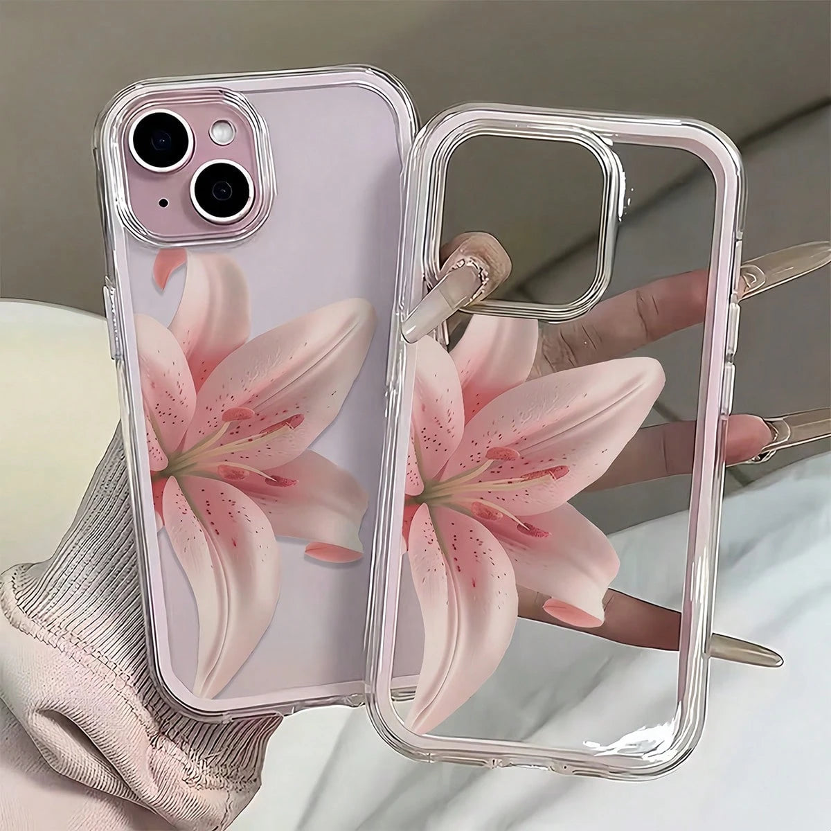 1pc Transparent Phone Case With Pink Frame, Minimalist Lens Protection Anti-Fall Design, Colorful Floral Pattern Suitable For IPhone 16 Pro Max, 17/16/15/14 Plus, 13/12/11, Air