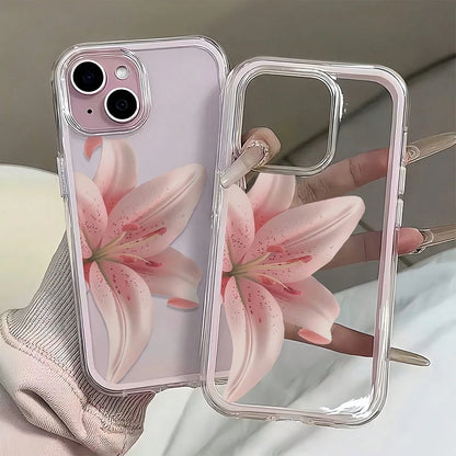 1pc Transparent Phone Case With Pink Frame, Minimalist Lens Protection Anti-Fall Design, Colorful Floral Pattern Suitable For IPhone 16 Pro Max, 17/16/15/14 Plus, 13/12/11, Air