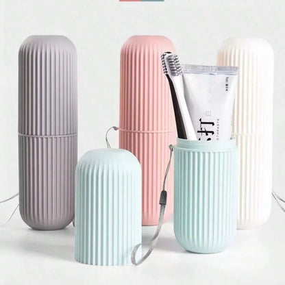 1pc Travel Toothbrush Holder, Vertical Striped Portable Rinse Cup, Toothbrush Cup, Dorm Bathroom Storage Box, Portable Toothbrush Rack, Suitable For Travel, Back To School Season, Storage And Bathroom