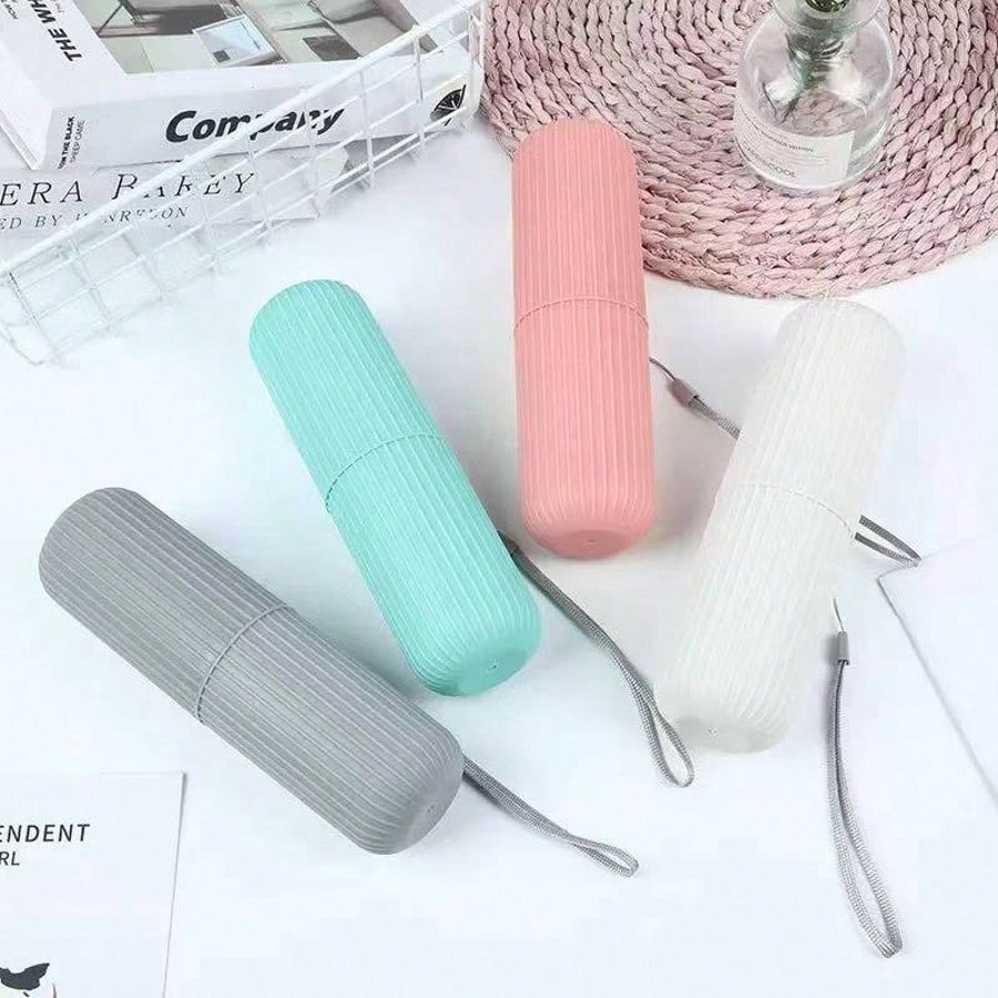 1pc Travel Toothbrush Holder, Vertical Striped Portable Rinse Cup, Toothbrush Cup, Dorm Bathroom Storage Box, Portable Toothbrush Rack, Suitable For Travel, Back To School Season, Storage And Bathroom
