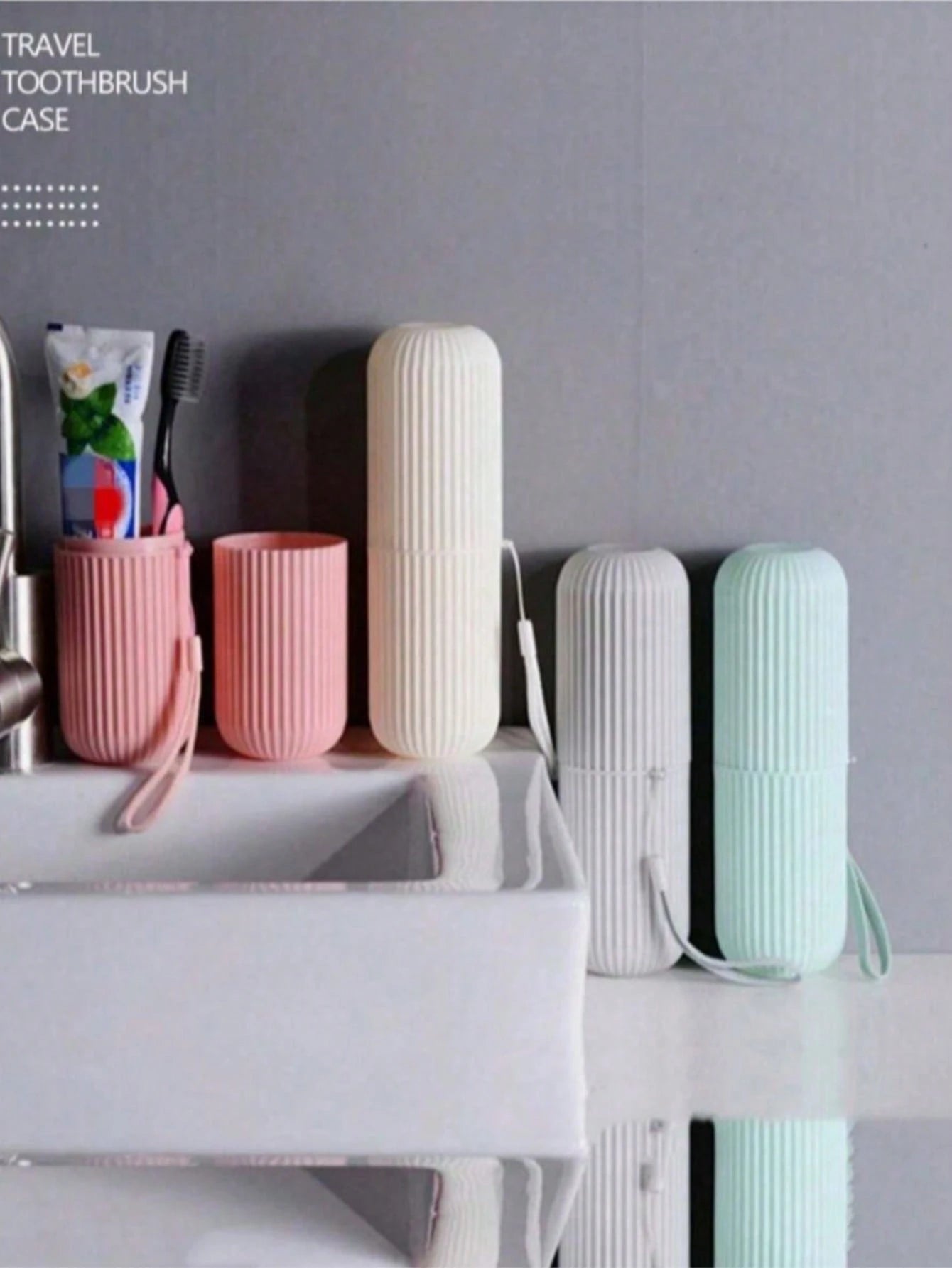 1pc Travel Toothbrush Holder, Vertical Striped Portable Rinse Cup, Toothbrush Cup, Dorm Bathroom Storage Box, Portable Toothbrush Rack, Suitable For Travel, Back To School Season, Storage And Bathroom