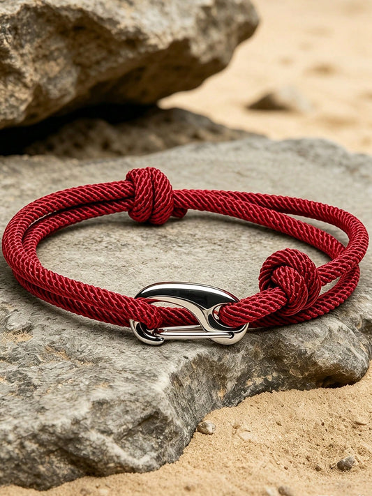 1pc Unisex Adjustable Braided Rope Bracelet, Nautical Sailboat Metal Buckle Durable Nylon Cord Wristband, Casual Outdoor Style Daily Wear Couple Gift