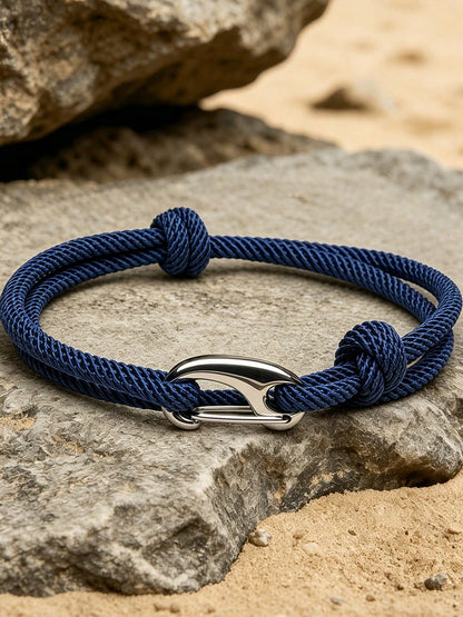 1pc Unisex Adjustable Braided Rope Bracelet, Nautical Sailboat Metal Buckle Durable Nylon Cord Wristband, Casual Outdoor Style Daily Wear Couple Gift