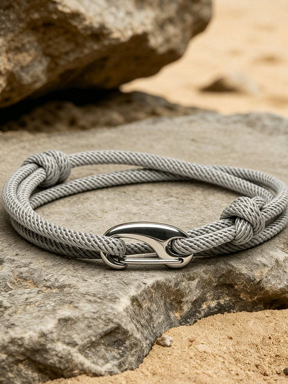 1pc Unisex Adjustable Braided Rope Bracelet, Nautical Sailboat Metal Buckle Durable Nylon Cord Wristband, Casual Outdoor Style Daily Wear Couple Gift