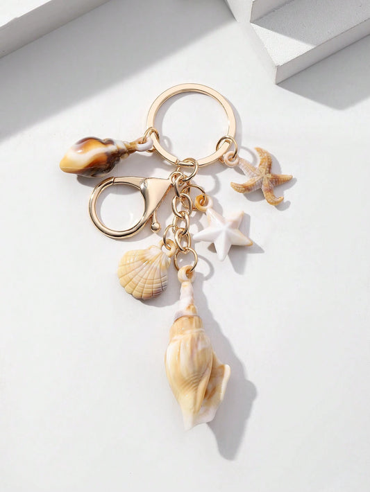 1pc Unisex Dual-Color Acrylic Seashell Keychain Cloud Small Conch Shell Starfish Pendant Summer Beach Series Gift For Friends Key Chain Charm