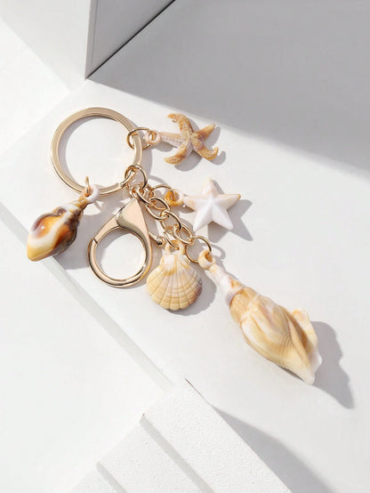 1pc Unisex Dual-Color Acrylic Seashell Keychain Cloud Small Conch Shell Starfish Pendant Summer Beach Series Gift For Friends Key Chain Charm