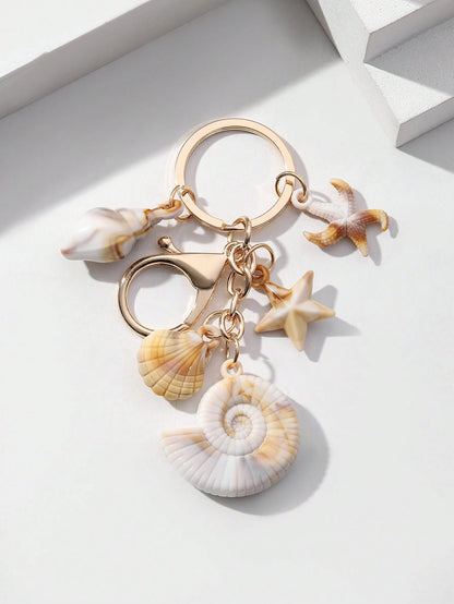 1pc Unisex Dual-Color Acrylic Seashell Keychain Cloud Small Conch Shell Starfish Pendant Summer Beach Series Gift For Friends Key Chain Charm