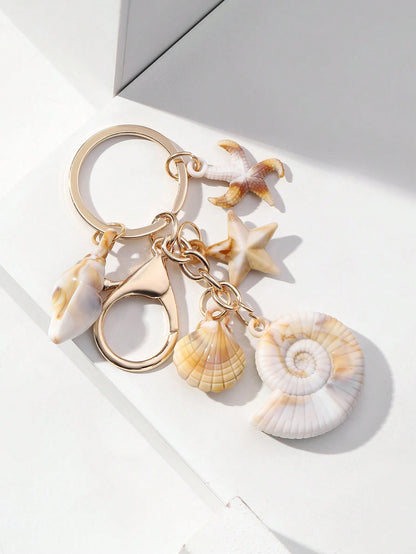 1pc Unisex Dual-Color Acrylic Seashell Keychain Cloud Small Conch Shell Starfish Pendant Summer Beach Series Gift For Friends Key Chain Charm