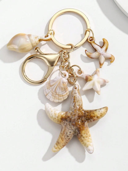 1pc Unisex Dual-Color Acrylic Seashell Keychain Cloud Small Conch Shell Starfish Pendant Summer Beach Series Gift For Friends Key Chain Charm
