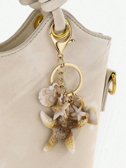 1pc Unisex Dual-Color Acrylic Seashell Keychain Cloud Small Conch Shell Starfish Pendant Summer Beach Series Gift For Friends Key Chain Charm