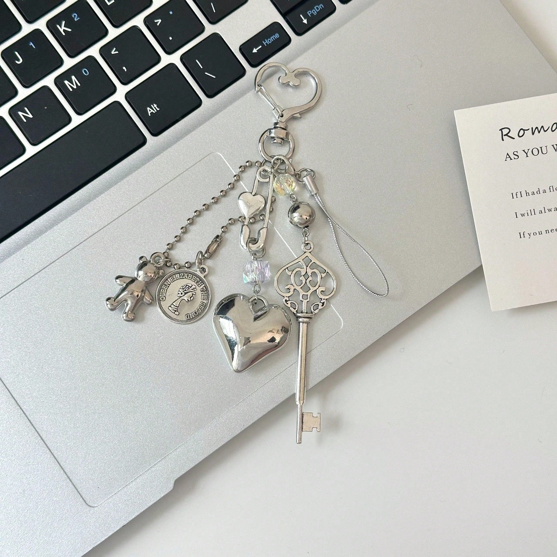 1pc Unisex Unique Design Metal Style Keychain Silver Heart Bear Keyring Gift For Friends Couples Bag Charm Purse Charm Y2K