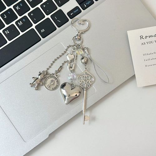 1pc Unisex Unique Design Metal Style Keychain Silver Heart Bear Keyring Gift For Friends Couples Bag Charm Purse Charm Y2K