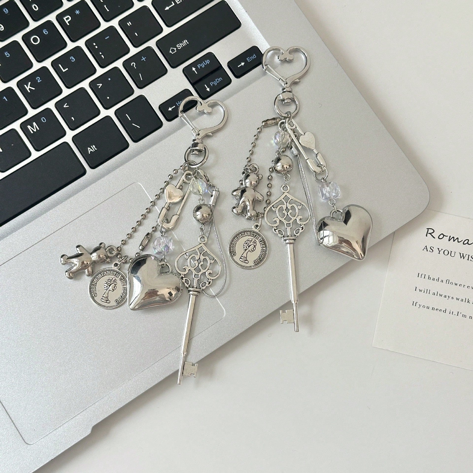 1pc Unisex Unique Design Metal Style Keychain Silver Heart Bear Keyring Gift For Friends Couples Bag Charm Purse Charm Y2K