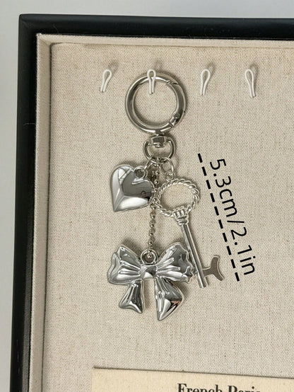 1pc Unisex Unique Design Metal Style Keychain Silver Heart Bear Keyring Gift For Friends Couples Bag Charm Purse Charm Y2K