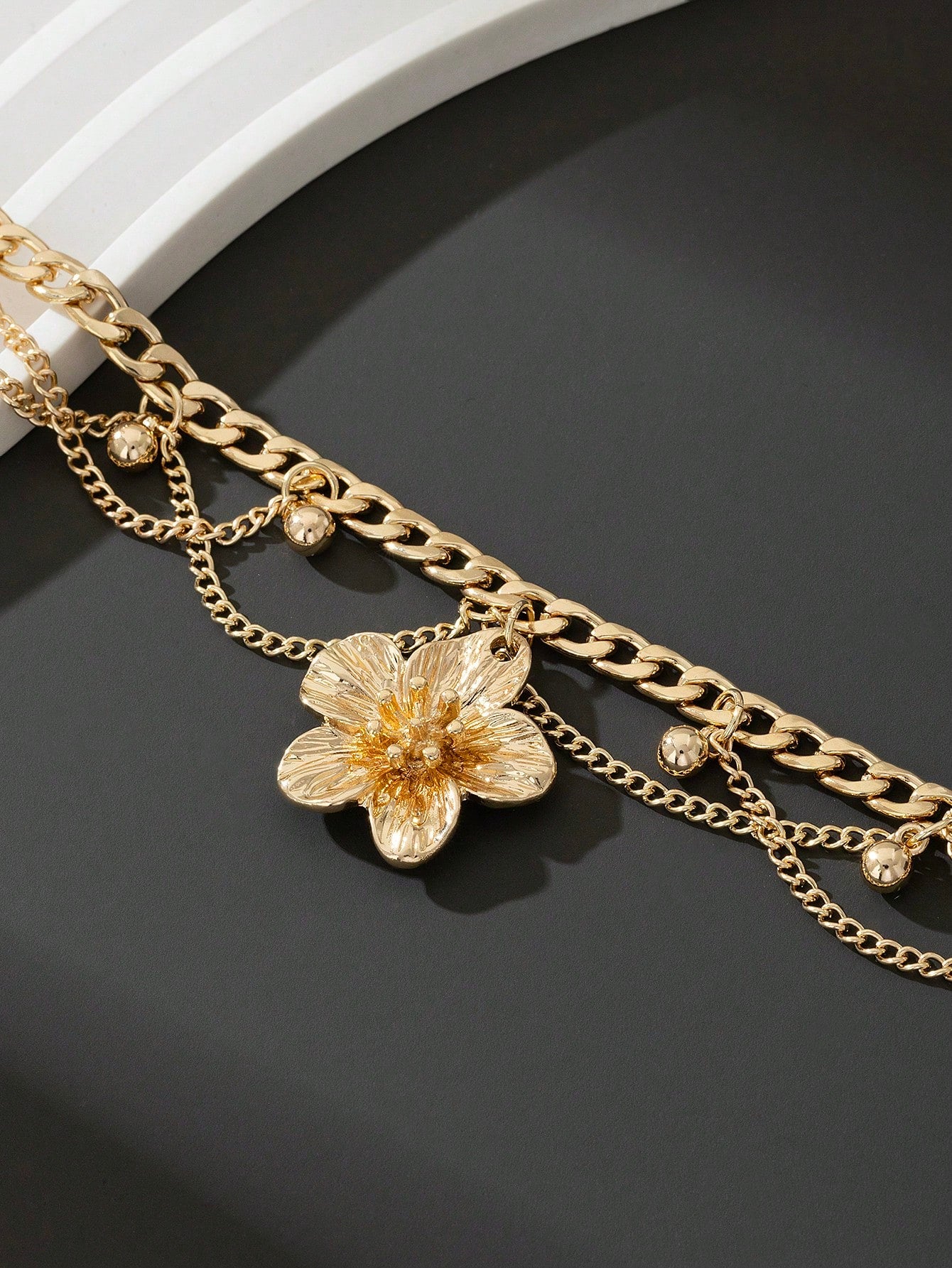 1pc Vacation Style Line Tassel Handmade Enamel Vibrant Orange 5-Petal Flower Charm Multilayer Anklet For Women