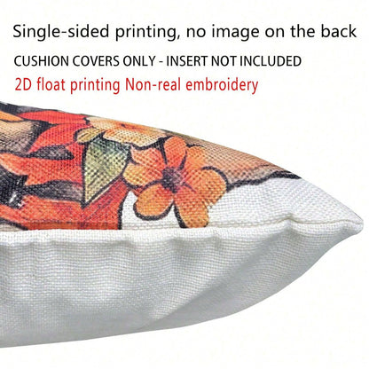 1pc Vintage Farmhouse Style Yellow Bee Embroidery Inspired Throw Pillow Cover, 2D Daisy Floral Print Cushion Case, Living Room Bedroom Sofa Decor, Linen Fabric Single-Sided Print, 18" X 18" (Without P