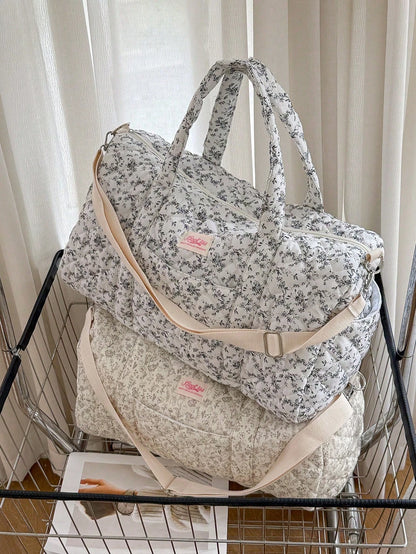 1Pc Vintage Floral Quilted Duffle Bag, Weekend Overnight Bag With Detachable Crossbody Strap, Travel Luggage Handbag For Women Vacation Gym,Best Gift