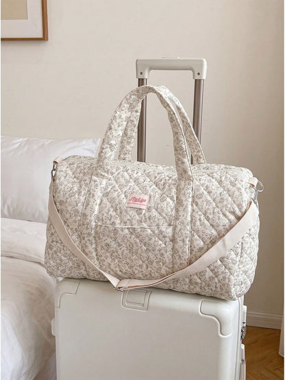 1Pc Vintage Floral Quilted Duffle Bag, Weekend Overnight Bag With Detachable Crossbody Strap, Travel Luggage Handbag For Women Vacation Gym,Best Gift