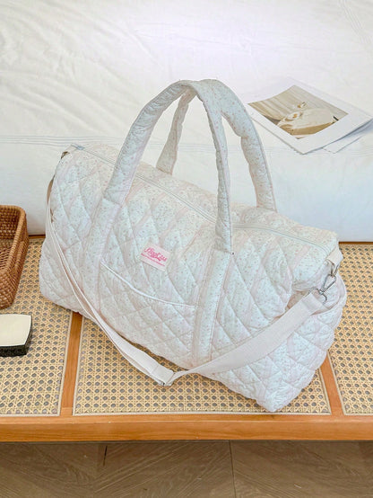 1Pc Vintage Floral Quilted Duffle Bag, Weekend Overnight Bag With Detachable Crossbody Strap, Travel Luggage Handbag For Women Vacation Gym,Best Gift