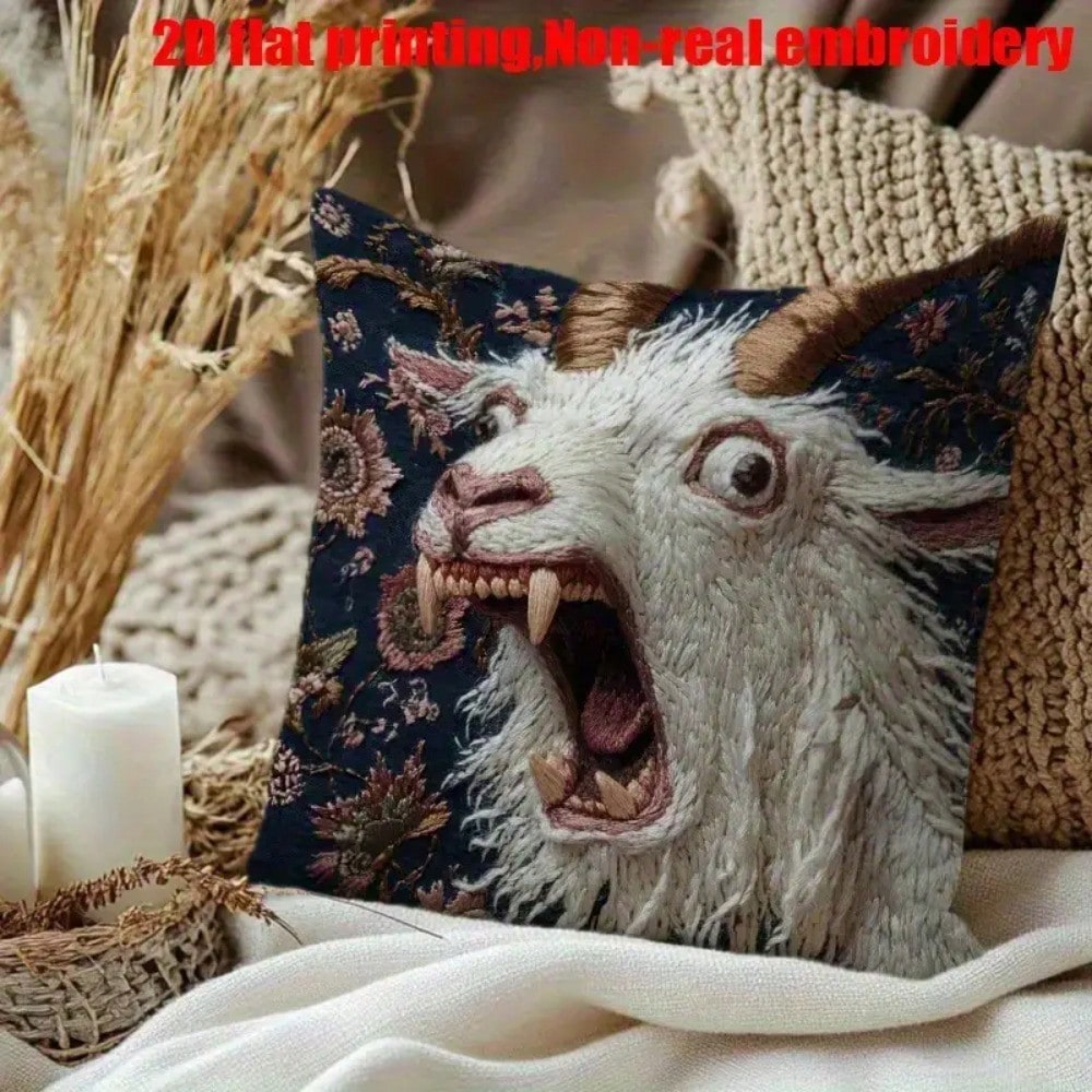 1pc Vintage Goat Print Plush Pillowcase- 18x18 Inch (8x8 Inch Envelopeed Cover) Soft Case With Goat/Body Pattern, Hand Wash Only, Retro Farmhouse Decor For Bed, Sofa,- BZ Style Goat Design Home Acc