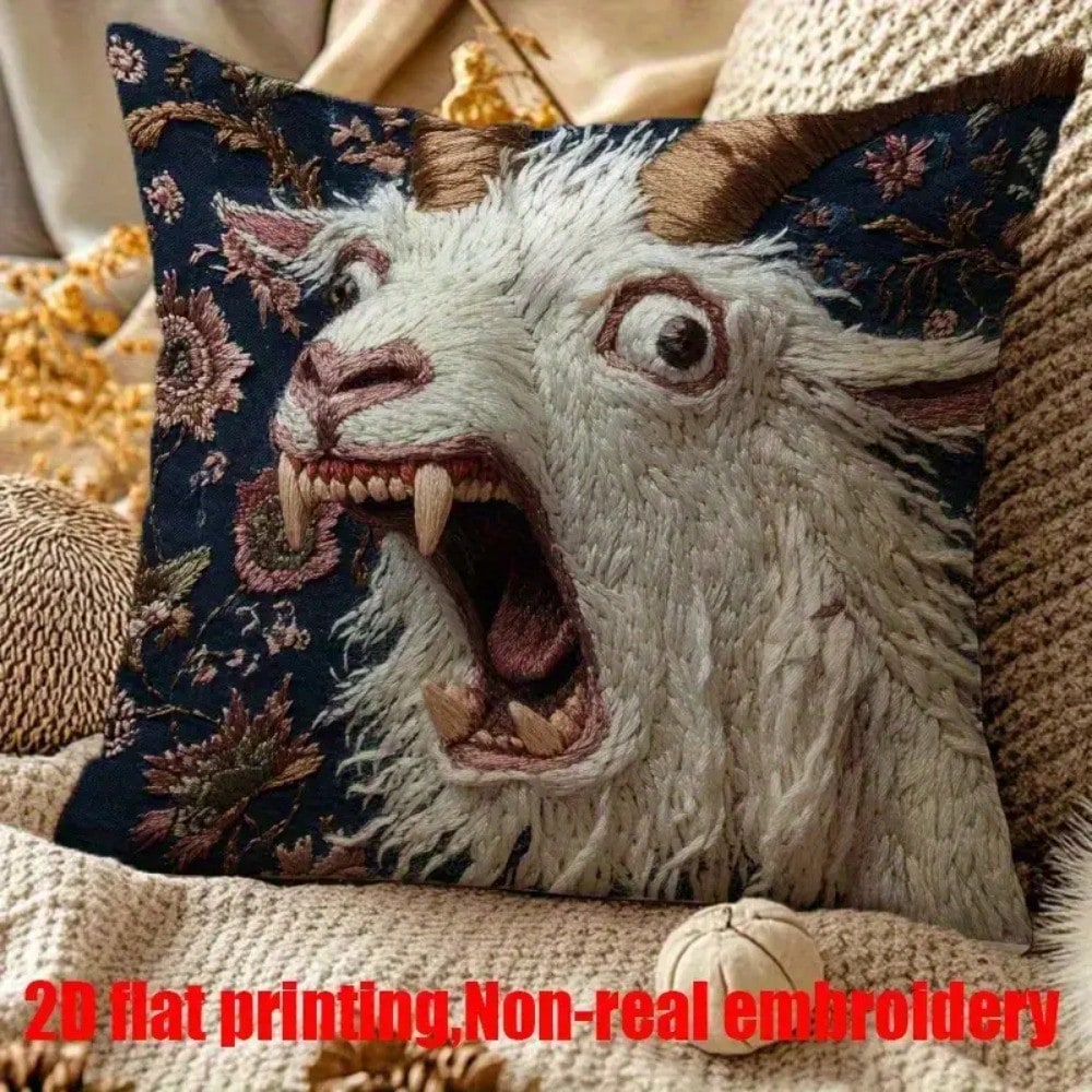 1pc Vintage Goat Print Plush Pillowcase- 18x18 Inch (8x8 Inch Envelopeed Cover) Soft Case With Goat/Body Pattern, Hand Wash Only, Retro Farmhouse Decor For Bed, Sofa,- BZ Style Goat Design Home Acc