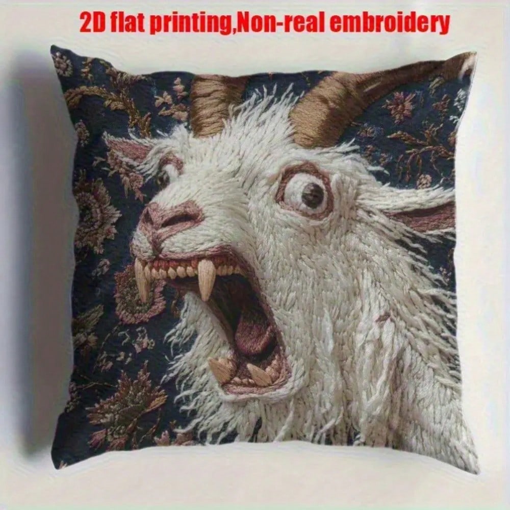 1pc Vintage Goat Print Plush Pillowcase- 18x18 Inch (8x8 Inch Envelopeed Cover) Soft Case With Goat/Body Pattern, Hand Wash Only, Retro Farmhouse Decor For Bed, Sofa,- BZ Style Goat Design Home Acc