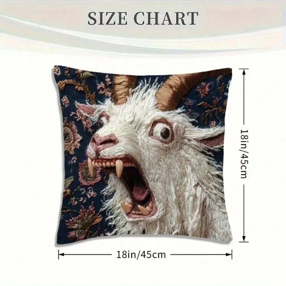 1pc Vintage Goat Print Plush Pillowcase- 18x18 Inch (8x8 Inch Envelopeed Cover) Soft Case With Goat/Body Pattern, Hand Wash Only, Retro Farmhouse Decor For Bed, Sofa,- BZ Style Goat Design Home Acc