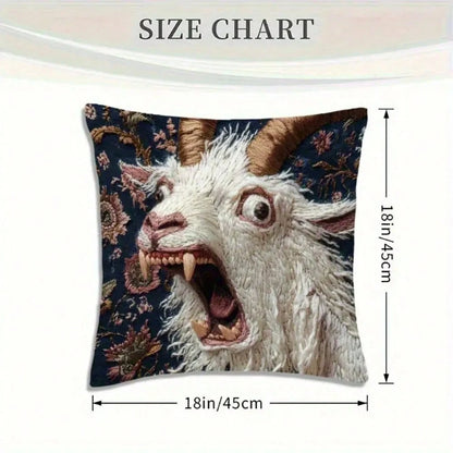 1pc Vintage Goat Print Plush Pillowcase- 18x18 Inch (8x8 Inch Envelopeed Cover) Soft Case With Goat/Body Pattern, Hand Wash Only, Retro Farmhouse Decor For Bed, Sofa,- BZ Style Goat Design Home Acc