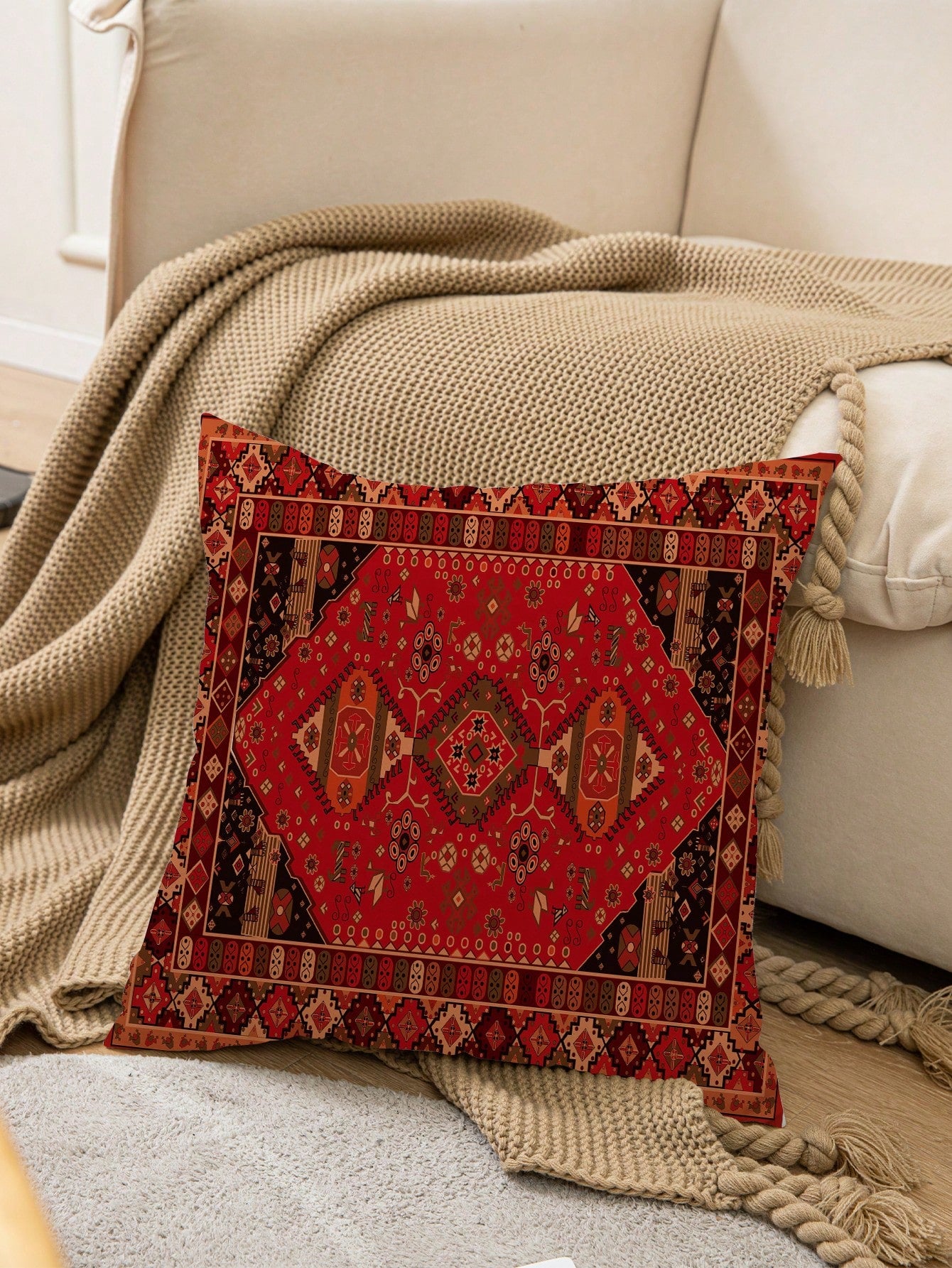 1pc Vintage Pattern Cushion Cover Without Filler, Modern Fabric Decorative Throw Pillow Cover For Home