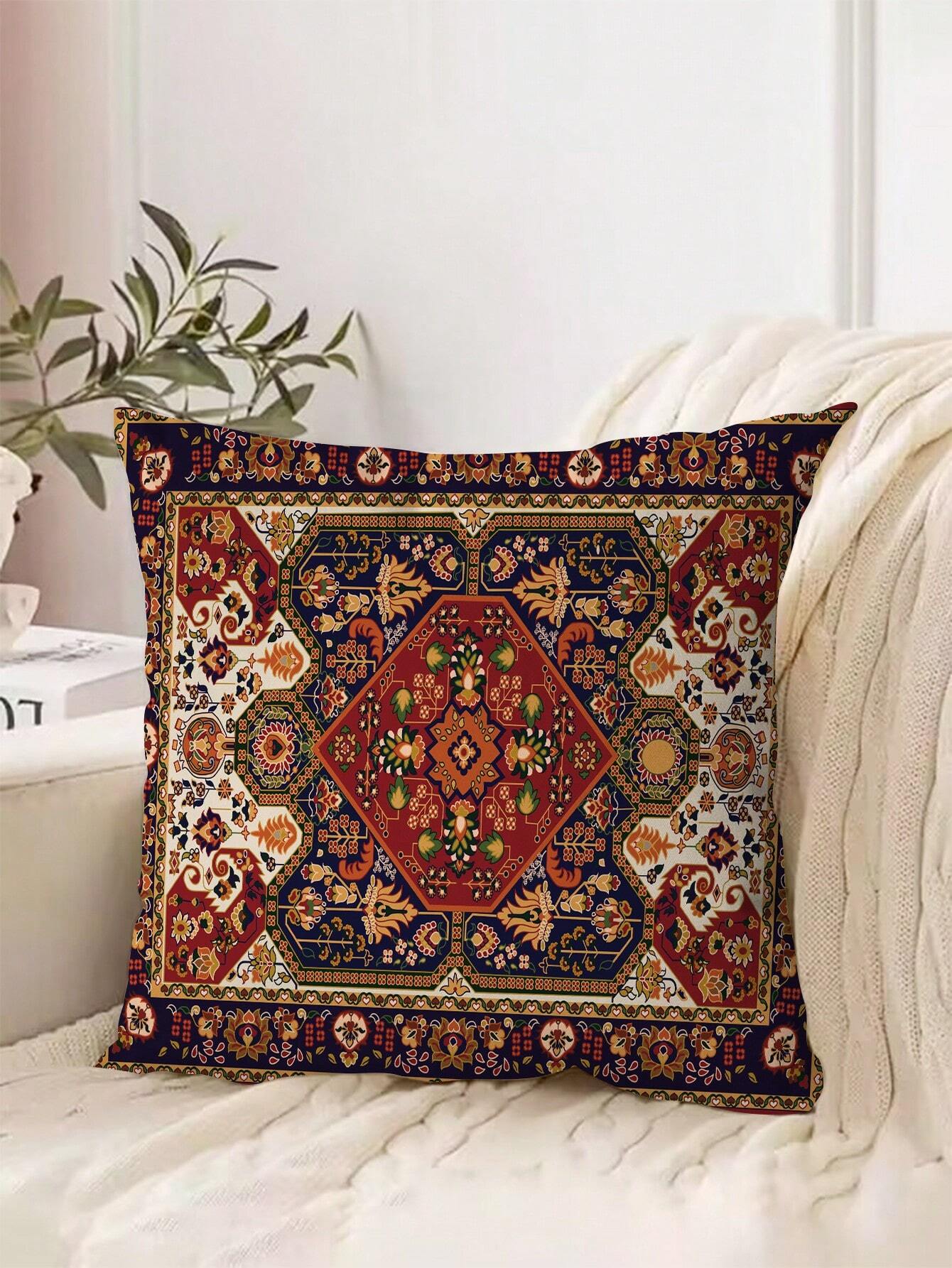 1pc Vintage Pattern Cushion Cover Without Filler, Modern Fabric Decorative Throw Pillow Cover For Home