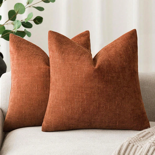 1pc Vintage Textured Bright Orange (Without Filler) Throw Pillow Cover, Luxury Soft Boho Style Chenille Cushion Slipcover Suitable For Sofa, Bed, Car, Dining Chair, Living Room, Bedroom, Floor, Bench