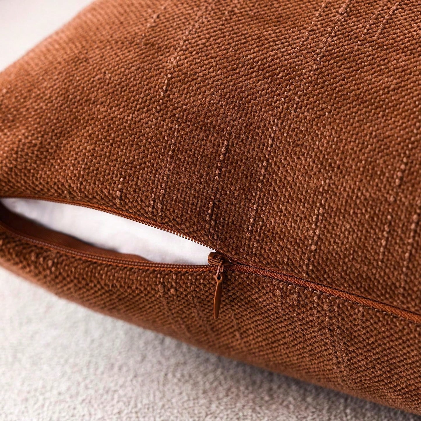 1pc Vintage Textured Bright Orange (Without Filler) Throw Pillow Cover, Luxury Soft Boho Style Chenille Cushion Slipcover Suitable For Sofa, Bed, Car, Dining Chair, Living Room, Bedroom, Floor, Bench