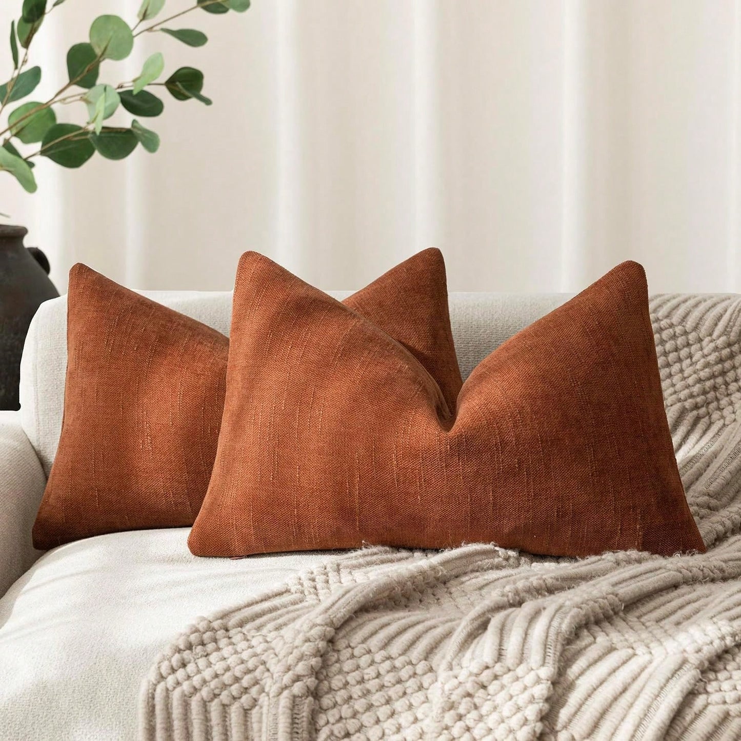 1pc Vintage Textured Bright Orange (Without Filler) Throw Pillow Cover, Luxury Soft Boho Style Chenille Cushion Slipcover Suitable For Sofa, Bed, Car, Dining Chair, Living Room, Bedroom, Floor, Bench