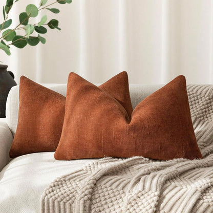 1pc Vintage Textured Bright Orange (Without Filler) Throw Pillow Cover, Luxury Soft Boho Style Chenille Cushion Slipcover Suitable For Sofa, Bed, Car, Dining Chair, Living Room, Bedroom, Floor, Bench