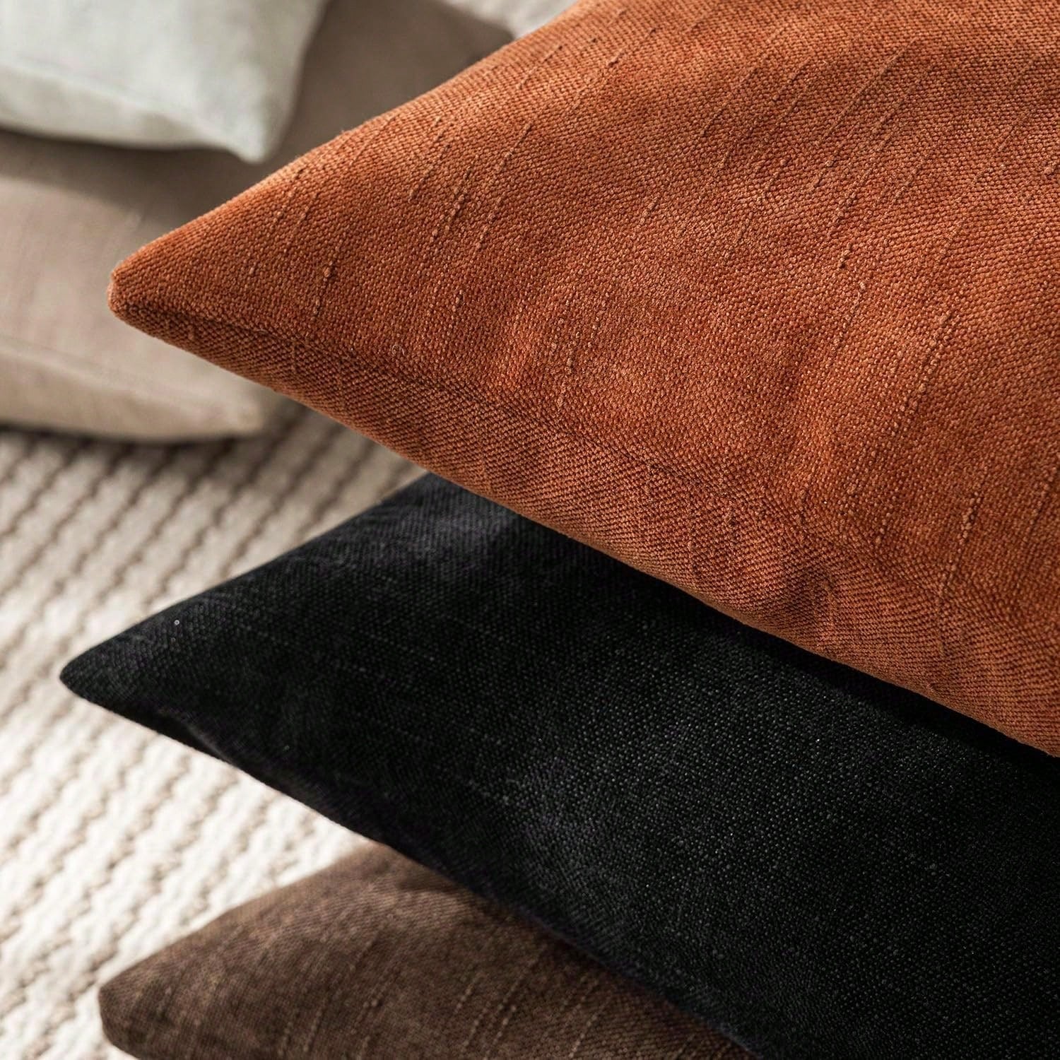 1pc Vintage Textured Bright Orange (Without Filler) Throw Pillow Cover, Luxury Soft Boho Style Chenille Cushion Slipcover Suitable For Sofa, Bed, Car, Dining Chair, Living Room, Bedroom, Floor, Bench