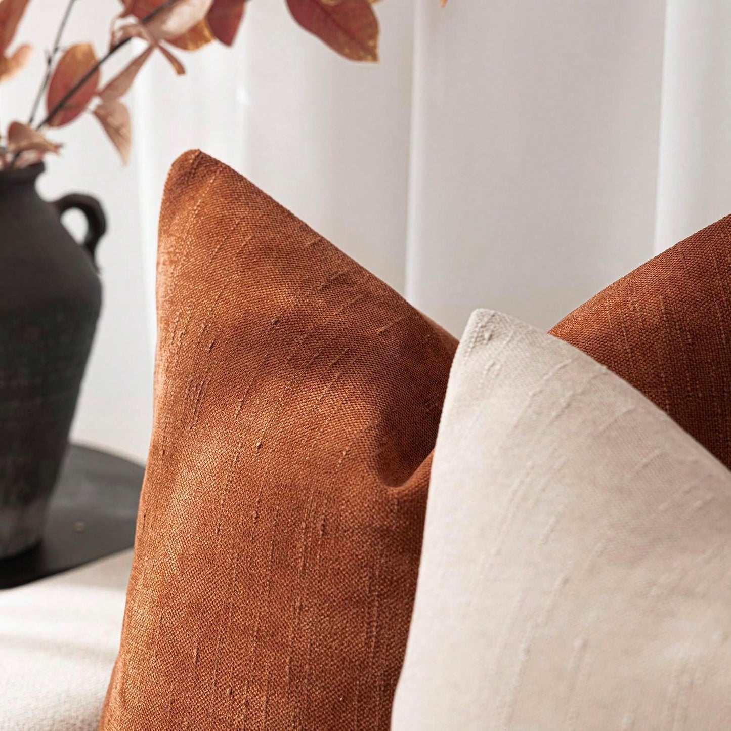 1pc Vintage Textured Bright Orange (Without Filler) Throw Pillow Cover, Luxury Soft Boho Style Chenille Cushion Slipcover Suitable For Sofa, Bed, Car, Dining Chair, Living Room, Bedroom, Floor, Bench
