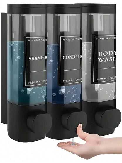 1pc Wall-Mounted Bathroom Soap Dispenser, Can Hold Shower Gel, Shampoo And Conditioner- Suitable For Hand Washing, Showering And Hair Care- With Pump Head Bottle And Soap Dispenser Tray, Hotel Style