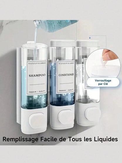 1pc Wall-Mounted Bathroom Soap Dispenser, Can Hold Shower Gel, Shampoo And Conditioner- Suitable For Hand Washing, Showering And Hair Care- With Pump Head Bottle And Soap Dispenser Tray, Hotel Style