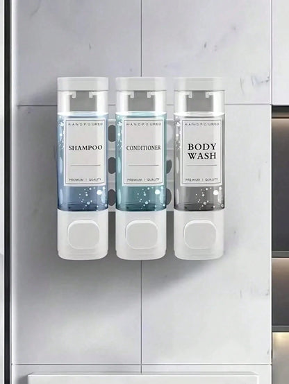 1pc Wall-Mounted Bathroom Soap Dispenser, Can Hold Shower Gel, Shampoo And Conditioner- Suitable For Hand Washing, Showering And Hair Care- With Pump Head Bottle And Soap Dispenser Tray, Hotel Style